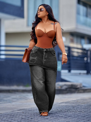 EVE Vintage Faux Two-Piece Wide Leg Jeans SH-391550