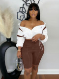 EVE Contrast Color Patchwork Drawstring 2 Piece Shorts Set SH-391452