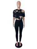 EVE Fashion Ripped Studded Two-Piece Pants Set(With Pin) SHD-8501