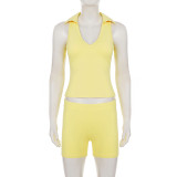 EVE Solid Color Sport Halterneck Short Suit GPKJ-MR49851