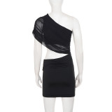 EVE Mesh Slash Shoulder Hollow Out MinI Dress GPKJ-MR49810