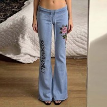 EVE Letter Floral Prints Micro Flare Jeans GPKJ-MR49397