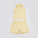EVE Solid Color Sport Halterneck Short Suit GPKJ-MR49851