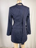 EVE Stripe Long Sleeve V Neck Two Piece Skirts Set GPBY-SU8421