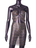 EVE Sexy BacklessHalterneck Fishnet Rhinestone Dress GZYY-21277