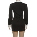 EVE Color Block Lapel Long Sleeve Mini Dress GZJQ-K25D76398