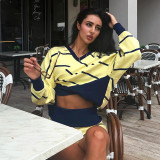 EVE Stripe Print Patchwork Long Sleeve Shorts Suit GZJQ-K6S11536A