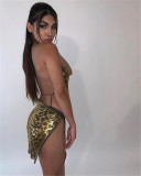 EVE Leopard Print Backless Tie Up Skirt Suit GZYY-1055