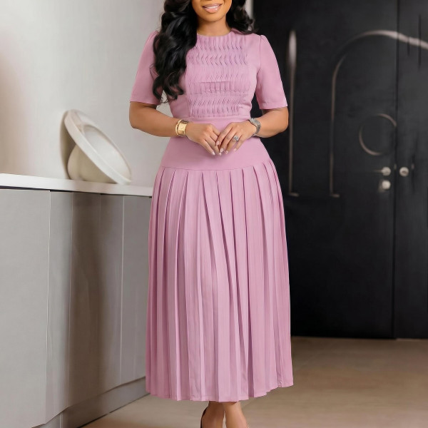 EVE Plus Size Short Sleeve Solid Color Patchwork Maxi Dress GCZF-8666