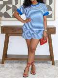 EVE Stripe Short Sleeve Drawstring 2 Piece Shorts Set MIL-L389