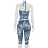 EVE Print Halterneck Zipper Seventh Pants Suit GDSF-C26ST242