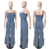 EVE Fashion Spaghetti Straps Denim Jumpsuit LX-8610
