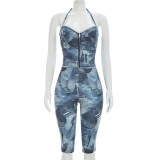 EVE Print Halterneck Zipper Seventh Pants Suit GDSF-C26ST242