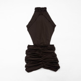 EVE Sleeveless Halterneck Backless Ruched Mini Dress GSZM-J26DS292
