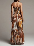 EVE Print Spaghetti-Strap Ruched Maxi Dress GWDS-260609