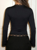 EVE Lace Patchwork Deep V Neck Top YWXS-K26L2390
