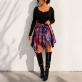 EVE Solid Long Sleeve Top Irregular Print Skirt Suit HNIF-HN104