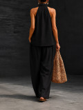 EVE Halterneck Sleeveless Shirt Wide Leg Pants Suit HNIF-TY042