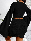 EVE Long Sleeve Tie Up Mini Skirt 2 Piece Set HNIF-SY045