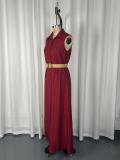 EVE Solid Color Sleeveless Wide Leg Jumpsuit(With Belt) GWDS-260504