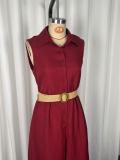 EVE Solid Color Sleeveless Wide Leg Jumpsuit(With Belt) GWDS-260504