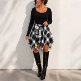 EVE Solid Long Sleeve Top Irregular Print Skirt Suit HNIF-HN104