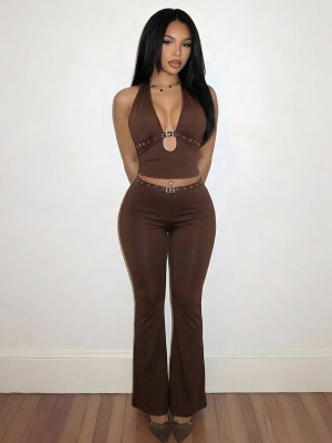 EVE Sleeveless Halterneck Tie Up 2 Piece Pants Set YWXS-K26L2834