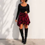 EVE Solid Long Sleeve Top Irregular Print Skirt Suit HNIF-HN104