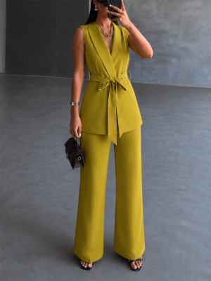 EVE Sleeveless Tie Up Vest Two Piece Pants Set HNIF-YF401