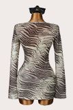 EVE Animal Print Long-Sleeve Top and Mini Skirt Set YWXS-K26L2652