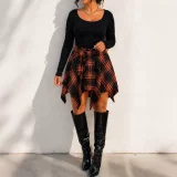 EVE Solid Long Sleeve Top Irregular Print Skirt Suit HNIF-HN104