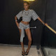 EVE Stripe Long Sleeve T Shirt Short 2 Piece Set XEF-K6S13039A