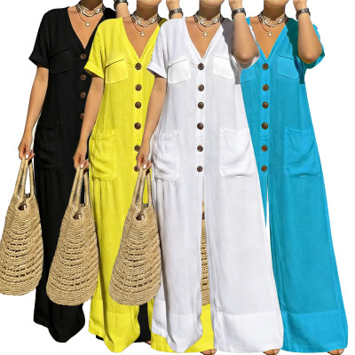 EVE Plus Size Solid Color Short Sleeve Casual Jumpsuit NNWF-8175