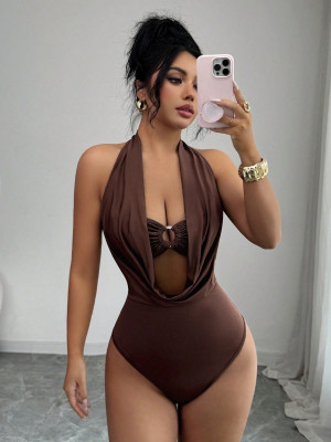 EVE Deep V Neck Solid Color Bodysuit GXIY-K26L2382