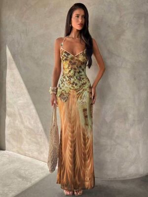 EVE Retro Prints Sexy Backless Sling Maxi Dress GXIY-K26L2755