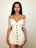 EVE Solid Color Halterneck Mini Dress GHYX-TXY5392