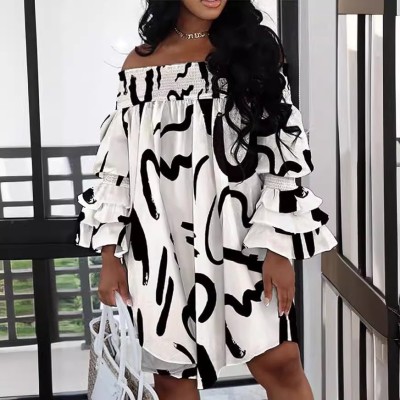 EVE Plus Size Print Off Shoulder Midi Dress YMEF-59117