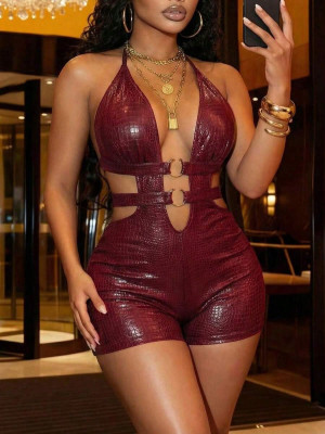 EVE Deep V Neck Tie Up Backless Romper GXIY-K26L2733