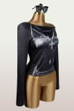 EVE Print Slash Neck Long Sleeve Tops GXIY-K25L1366