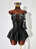 EVE PU Leather Bandage Dress GHYX-TXY5428