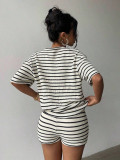 EVE Stripe Short Sleeve Short Casual 2 Piece Set GXIY-K26L2604
