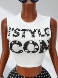 EVE Letter Print Tank Top Polka Dot Pants Suit GHYX-TXY5463