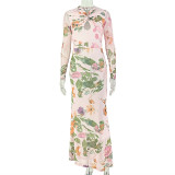 EVE Long Sleeve Print Slim Maxi Dress GJYO-JD305588