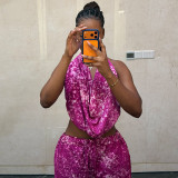 EVE Loose Ruched Print Two Piece Pants Set GJYO-JS919197