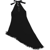 EVE Halterneck Backless Tassel Irregular Dress DLSF-K6D12056A