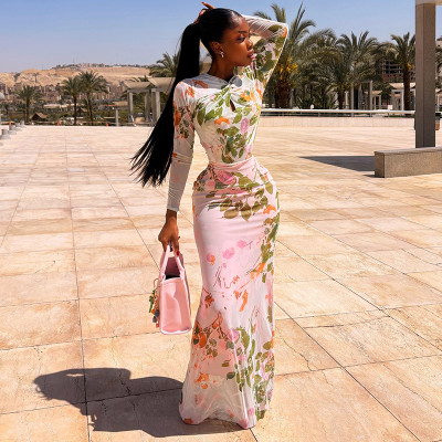 EVE Long Sleeve Print Slim Maxi Dress GJYO-JD305588