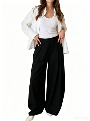 EVE High-Waisted Pleated Wide-Leg Trousers QODY-Y6074B