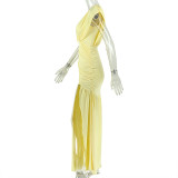 EVE Solid Color Ruched V Neck Maxi Dress GJYO-JD305606