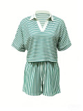 EVE Stripe Lapel Two Piece Shorts Set YH-5546