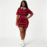 EVE Contrast Color Stripe Lapel Midi Dress GQLK-KG6688